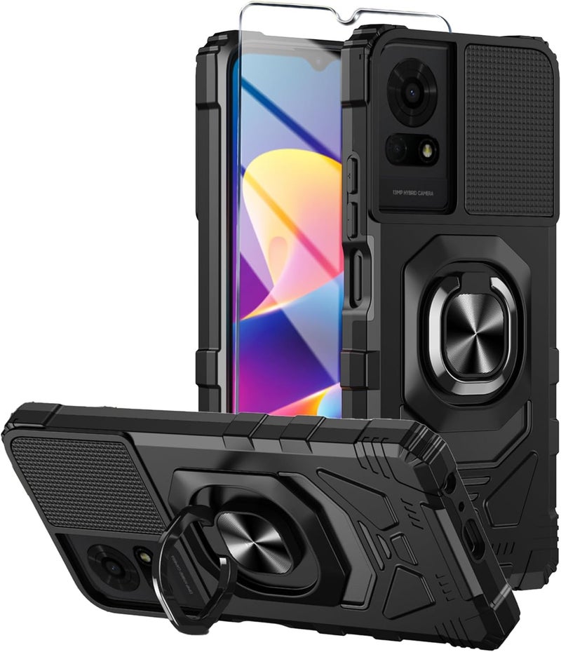 Mocotto for TCL K24/TCL K23/TCL 50 LE Phone Case with Tempered Glass Screen Protector,Military Grade Heavy Duty Shockproof Protective Cover,with Ring Kickstand (TCL K24, Black) - Image 1